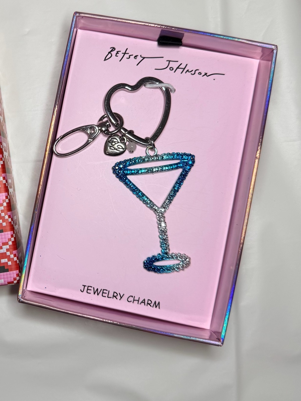 Betsey Johnson Silver and Blue Martini bag Charm or keychain